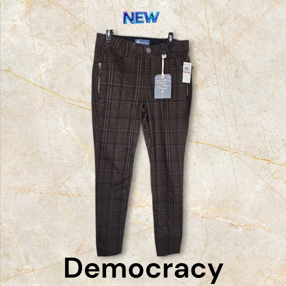 NEW Democracy Size 12 Ab Solution Booty Lift Jegging Plaid Stretch Pant Brown
